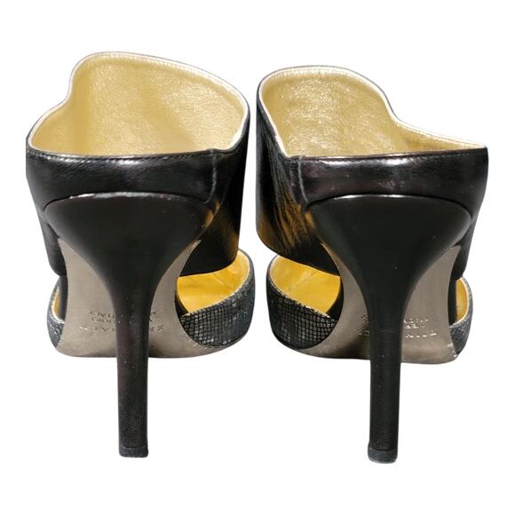 Emy Mack Elsa Black & Silver Printed Calf Pointed‎ Toe Heels Leather Size 7B - Picture 5 of 15